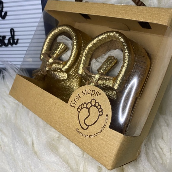 NIB First Steps Baby Gold Moccasin Shoes - Picture 2 of 8